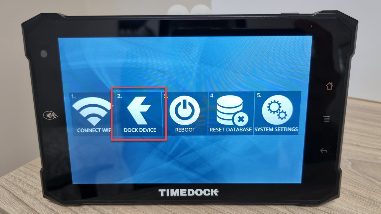 TimeTablet admin menu dock device