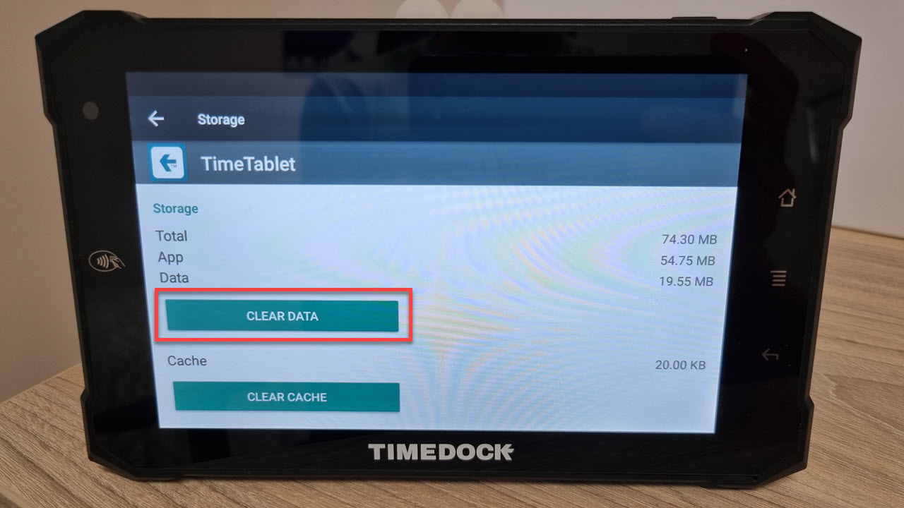 TimeTablet app clear data